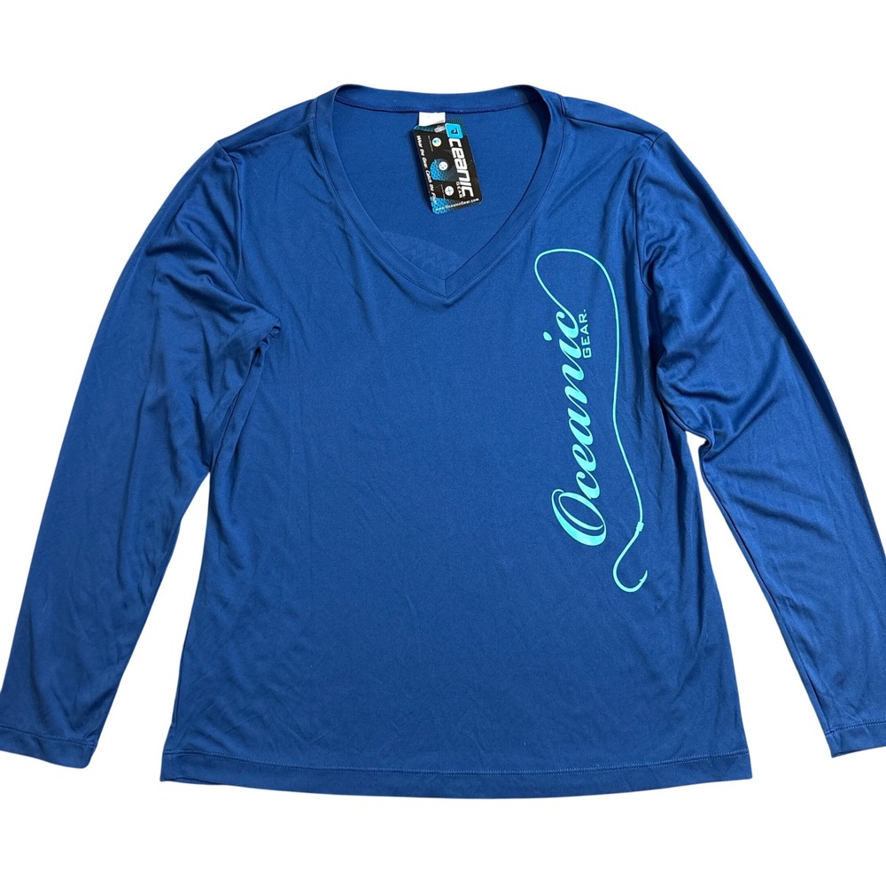 NWT Oceanic Gear Womens Tarpon Fish Graphic Long Sleeve Sun Shirt V-Neck Large - Picture 3 of 9